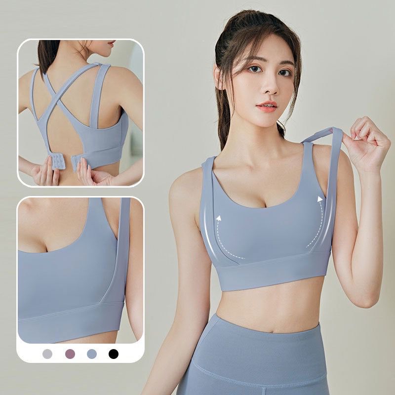 New Yoga Sport Bra Criss-Cross Buckle Back Open Bra Anti-Shock High Strength Push-up Sports Bra